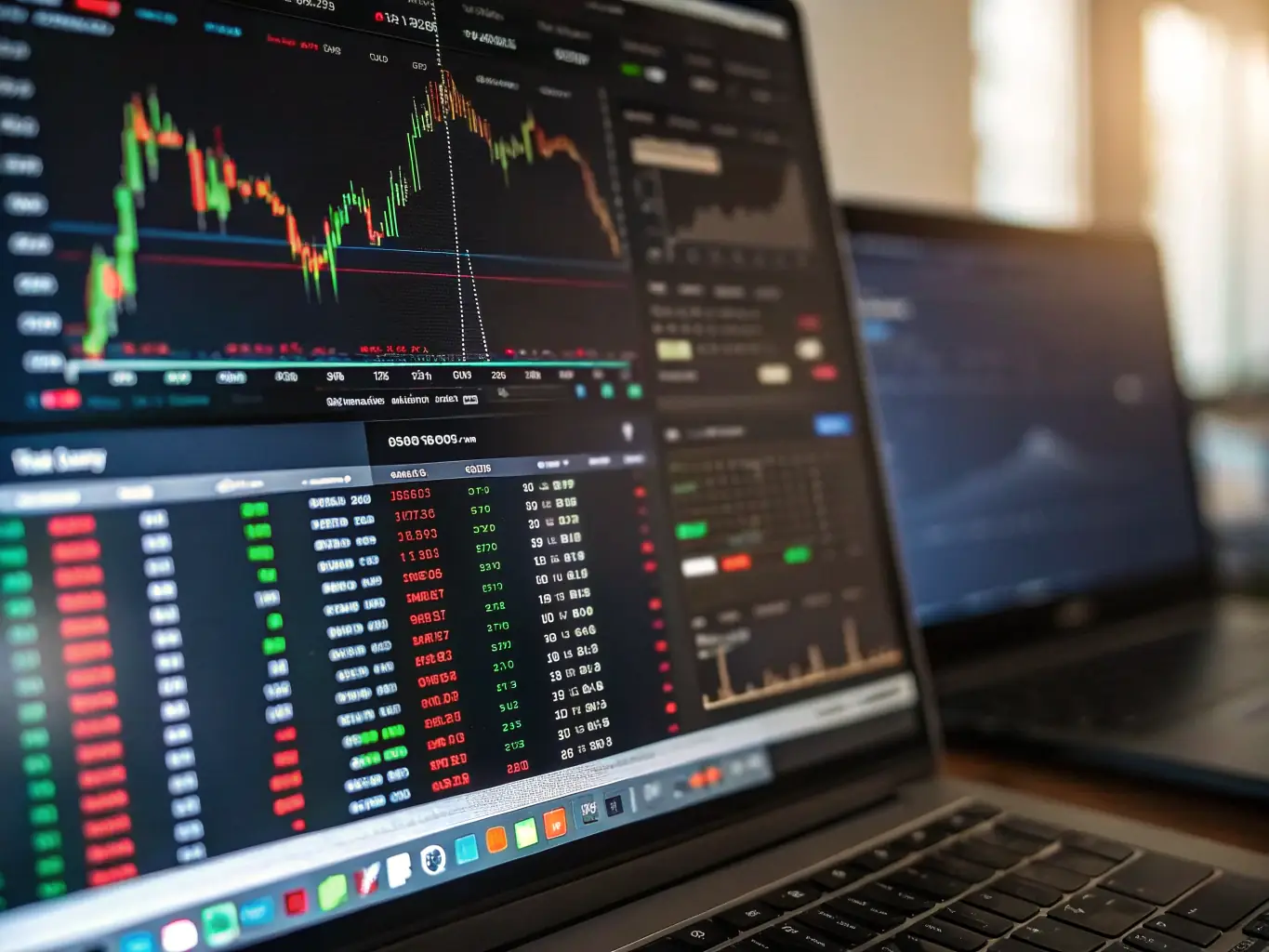 A dynamic image showing algorithmic trading interface with complex charts and data streams, representing the precision and speed of X-Intelligence's algorithmic trading solutions.
