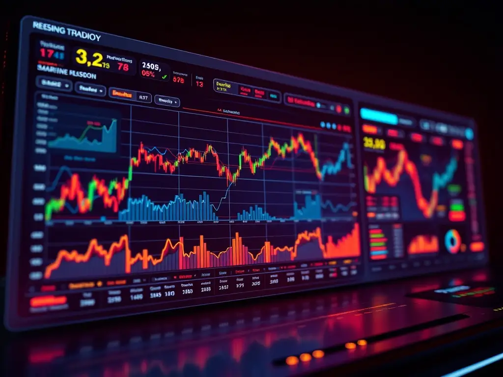A sleek dashboard displaying real-time trading algorithms and market data visualizations, representing X-Intelligence's Algorithmic Trading Solutions.